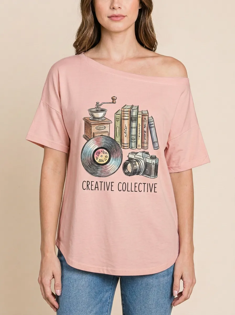 Women's Creative Collective Books Camera Vinyl Graphic T-Shirt