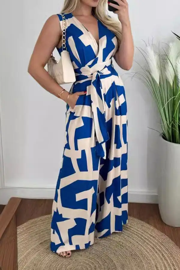 Lace-Up Wide-Leg Sleeveless Jumpsuit