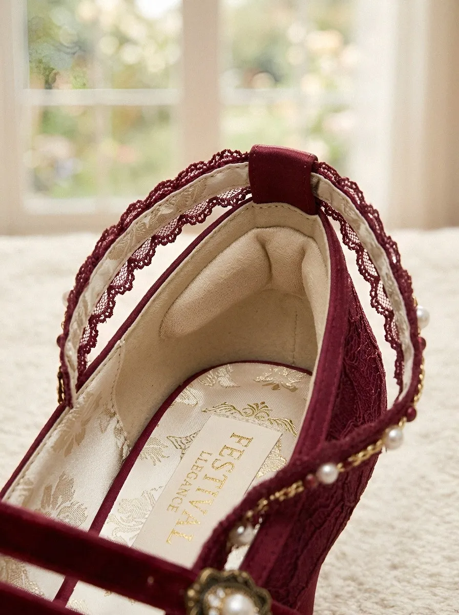 Ankle Strap Lace Pearl Women's Bavarian Occasion Heels