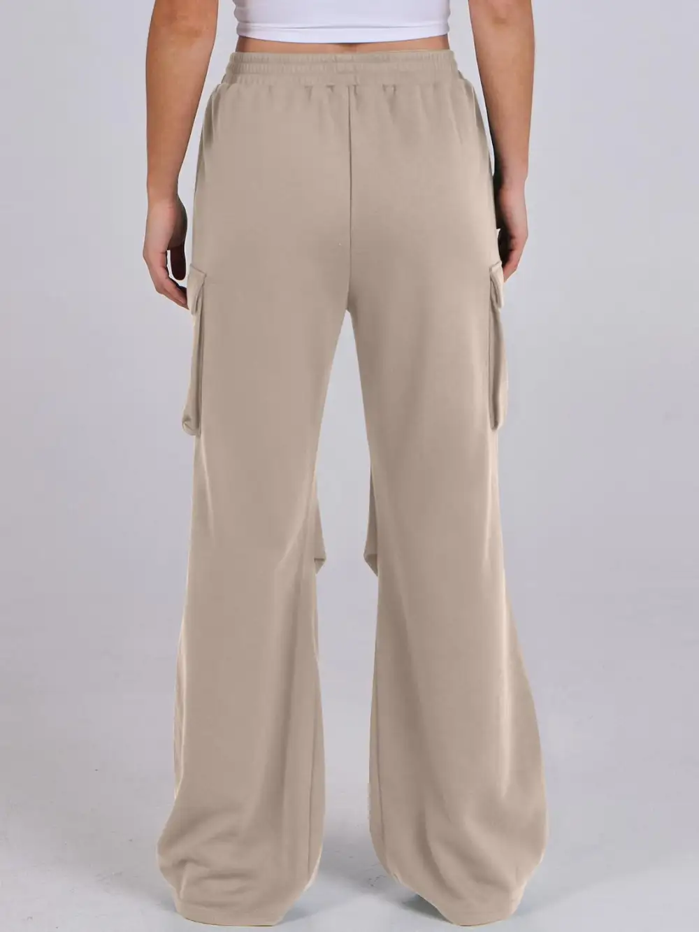 Elastic Waist Wide Leg Pants With Pocket