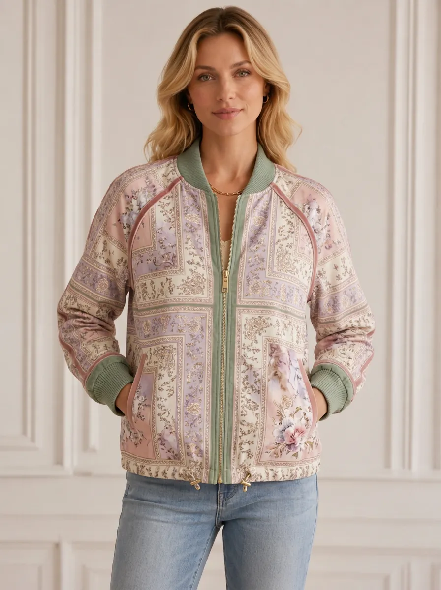 Women's Floral Paisley Pattern Printed Bomber Jacket