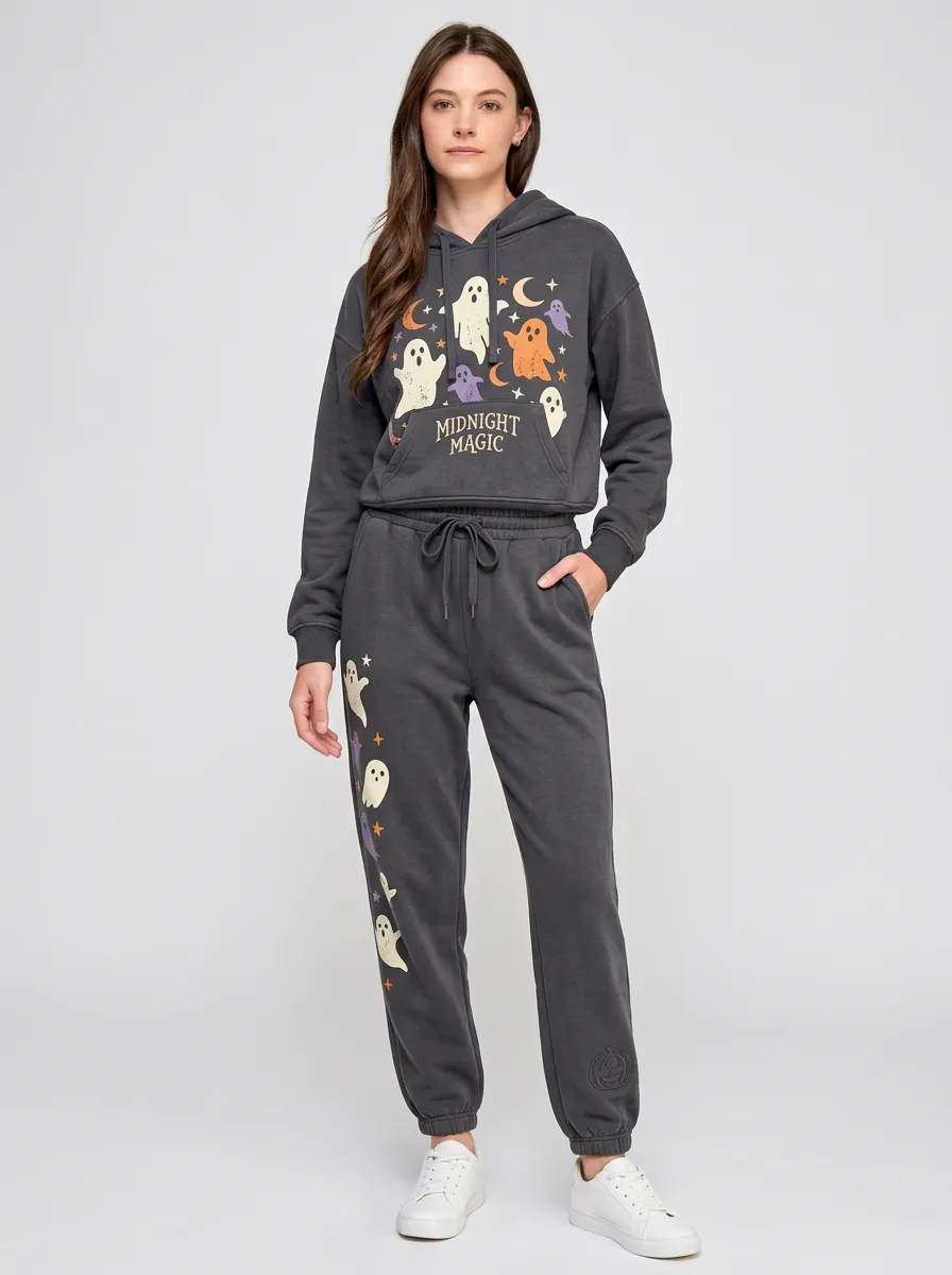 Women's Halloween Midnight Magic Ghost Moon Printed Lounge Set