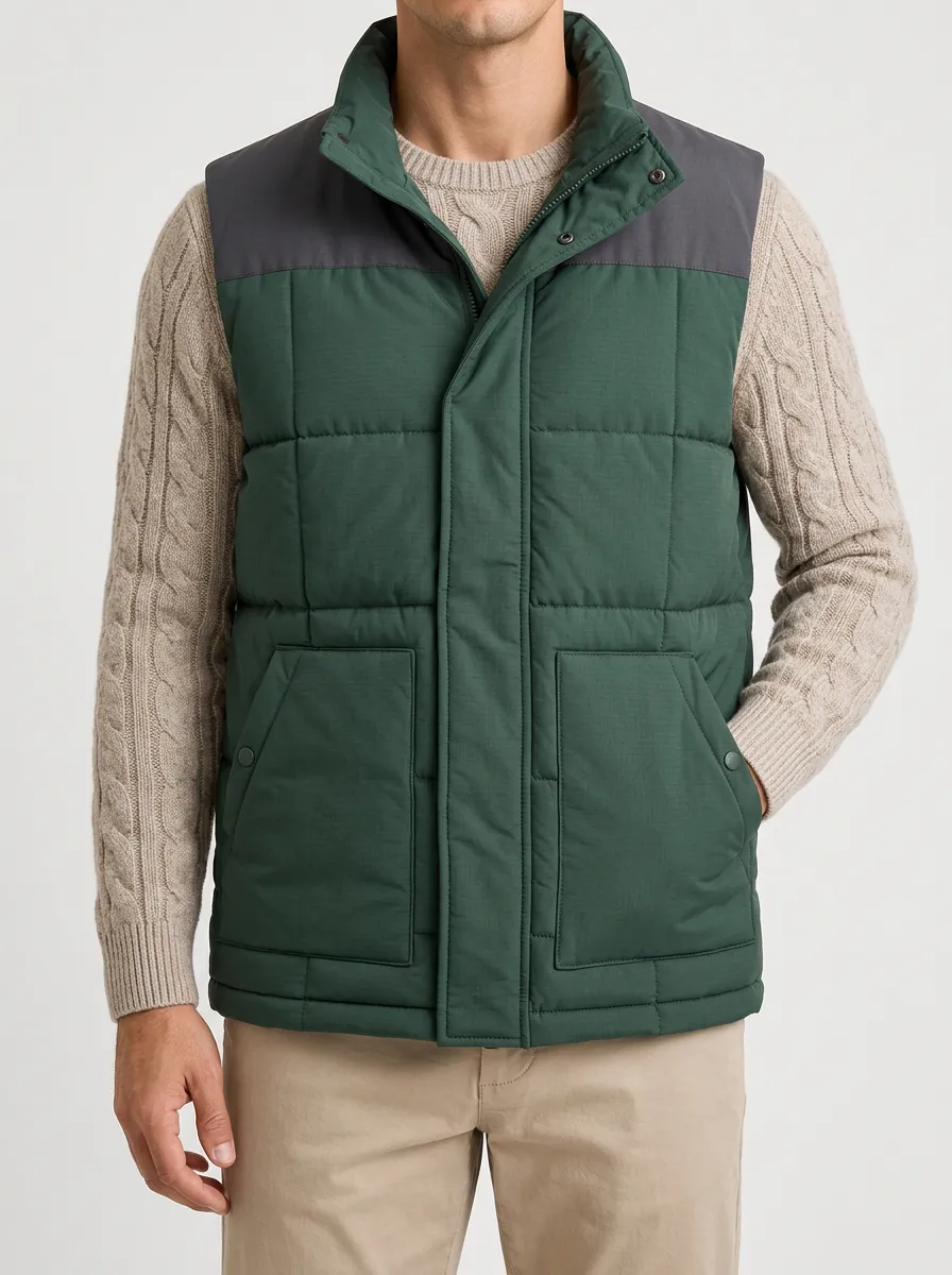 Men's Down Vest in Green Colorblock Finish