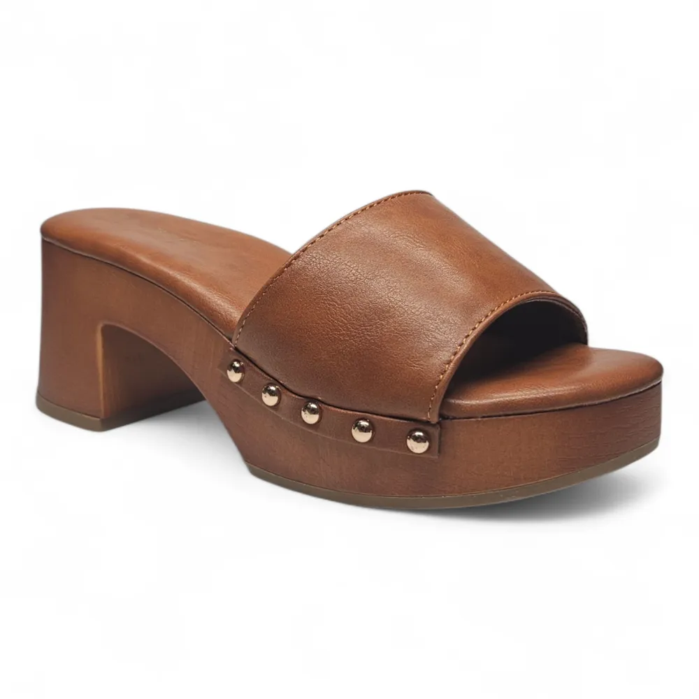 Oak Wooden Platform Open Toe Clogs