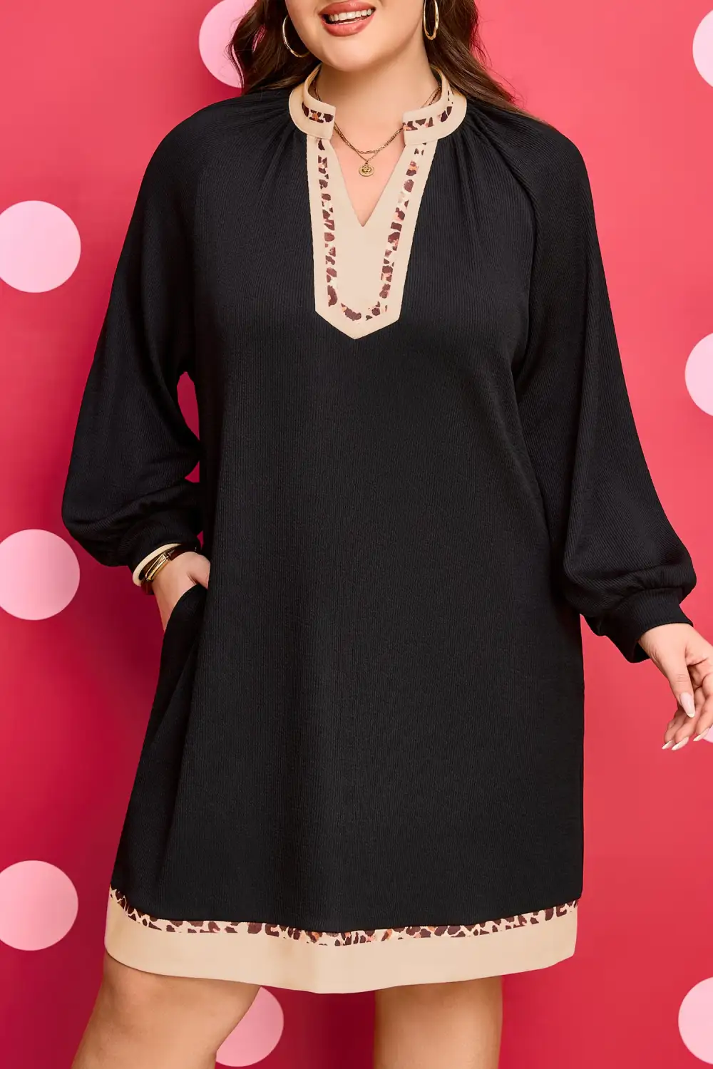 Clean Line Animal Print Patchwork Ribbed Dress