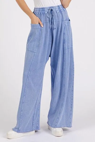 Mineral Wash Elastic Waist Baarrel Leg Pants