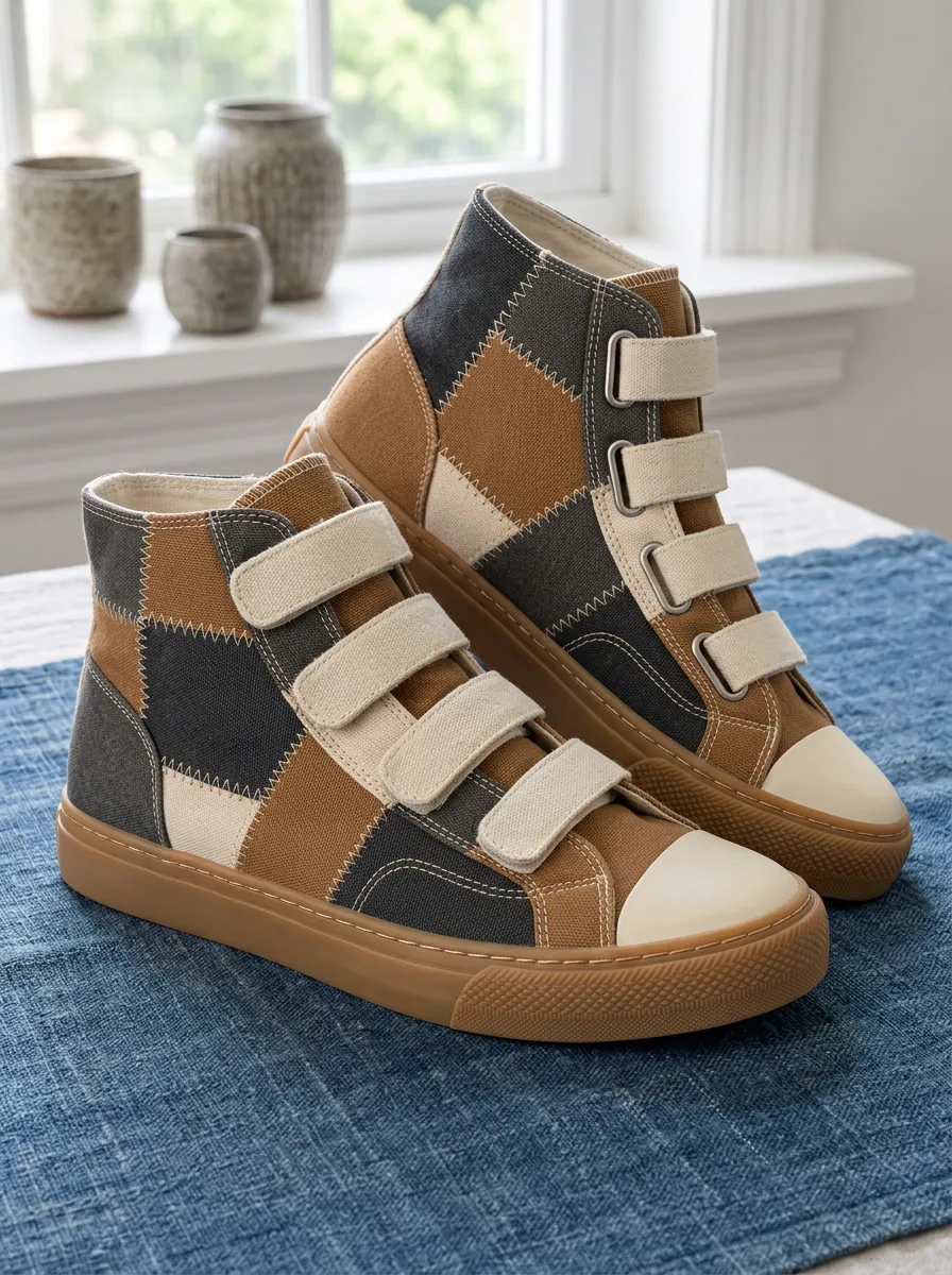Men's Patchwork Design Brown Grey Colorblock Printed Canvas Shoes