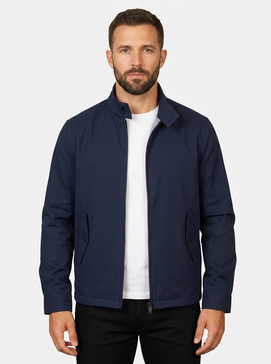 Men's Casual Minimalist Navy Stand Collar Zip-up Jacket