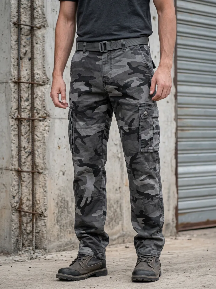 Men's Urban Camo Button-Flap Pocket Straight Leg Cargo Pants