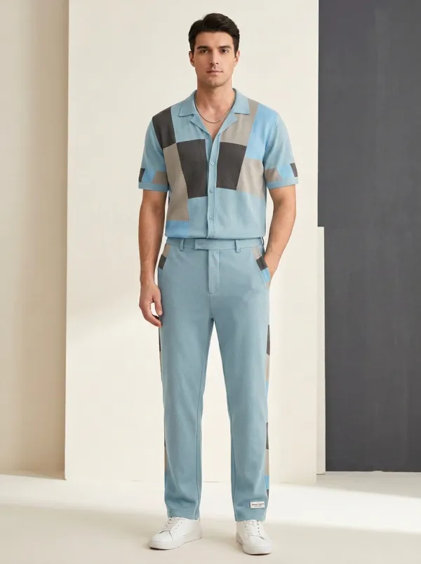 Men's Geometric Colorblock Pattern Printed Casual Set