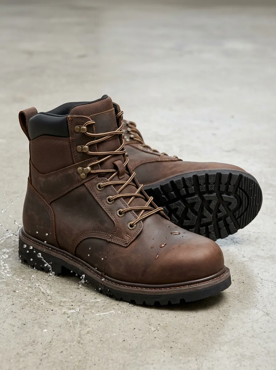Men's Non-Slip Waterproof Brown Leather Work Boots