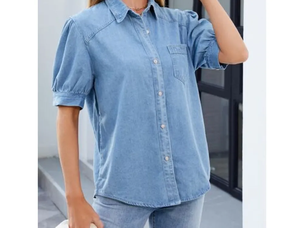 Collared Button-Up Denim Shirt
