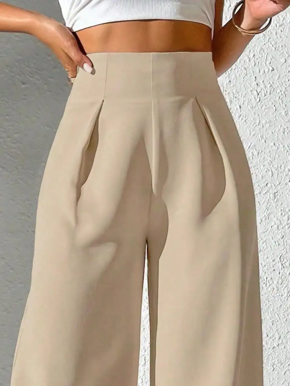 Textured Wide Leg High Waist Pants