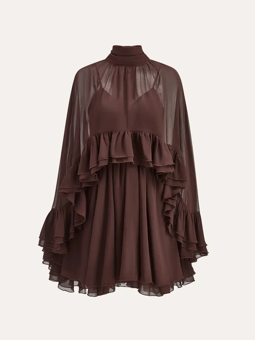 Semi Sheer Chiffon Ruffle Cape Mini Dress