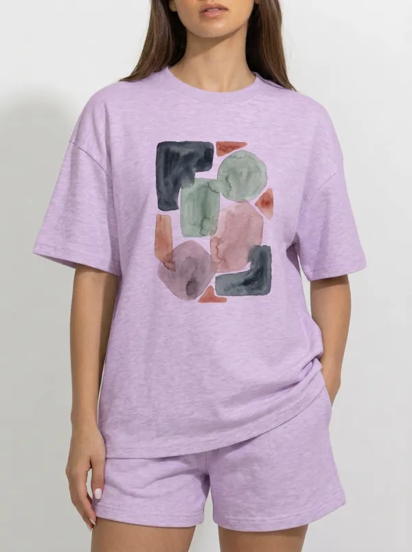 Women's Abstract Art Geometric Watercolor Graphic T-Shirt
