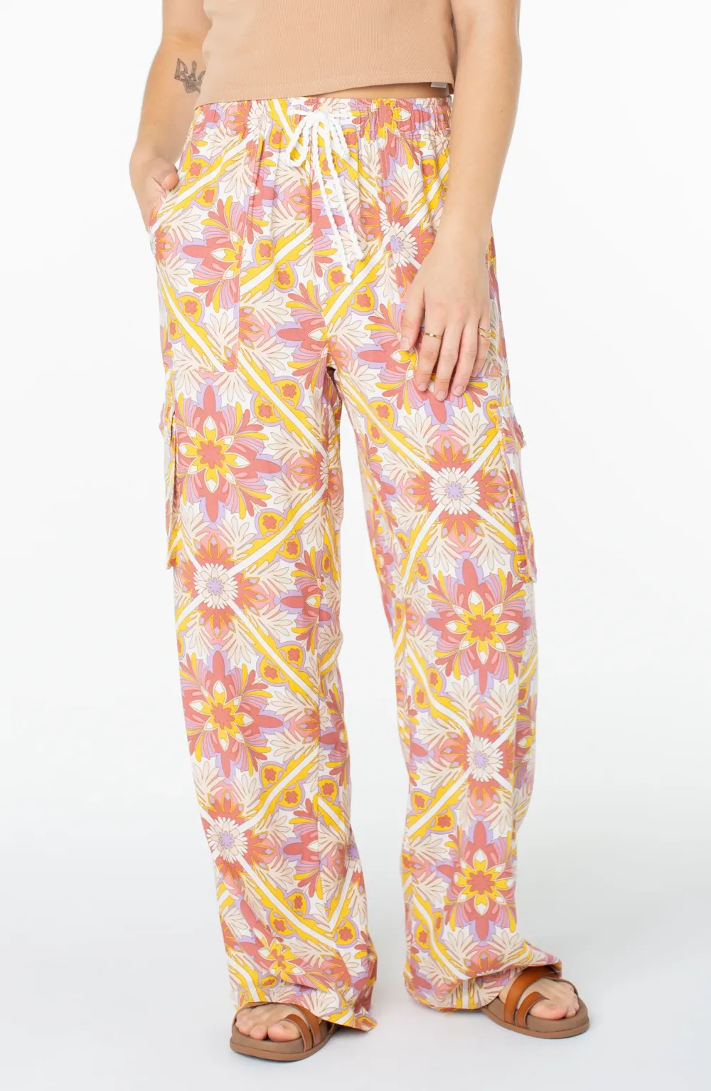 Stretch Waistband Drawstring Wide Pants