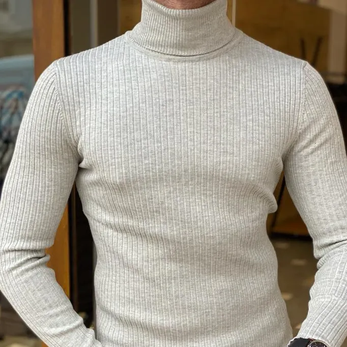 Modern Slim Fit Striped Cotton Turtleneck Sweater
