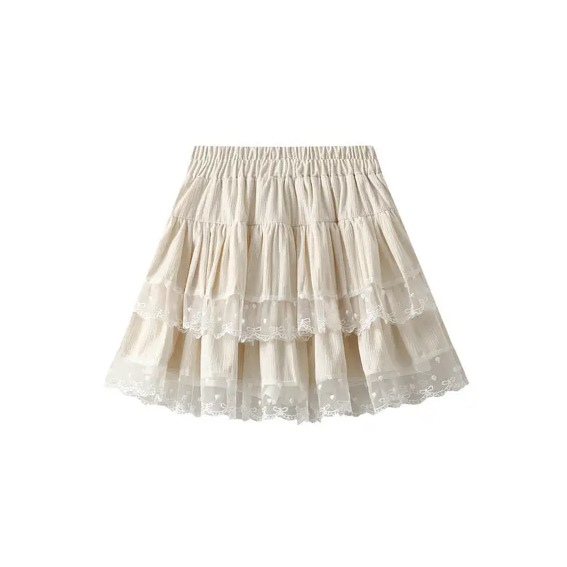 Relaxed High Waist Lace Trimmed Flared Short Skirt