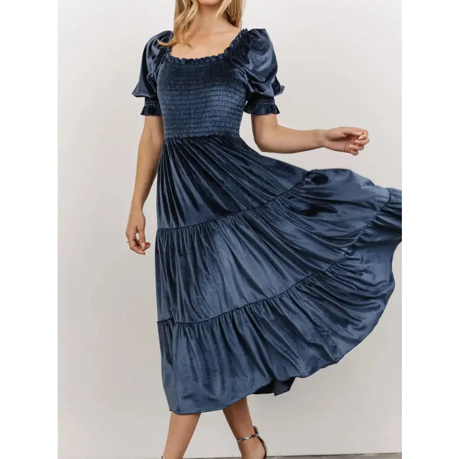 Smocked Half Sleeve Tiered Midi Dress
