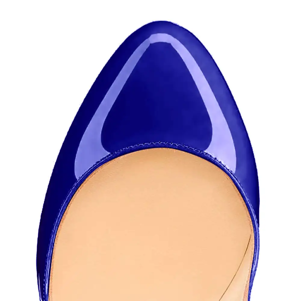 Patent Finish Round Toe Platform Chunky Heel Ankle Strap Pumps