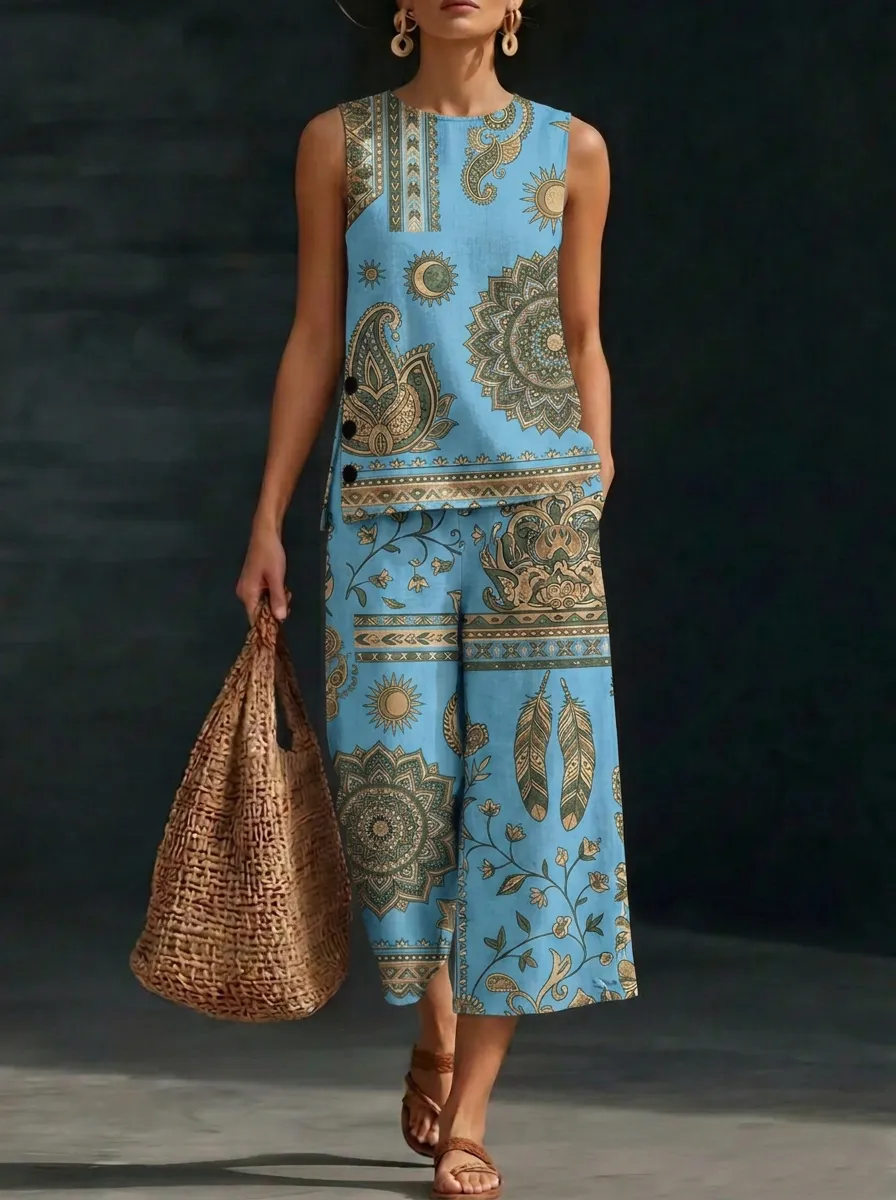 Women's Boho Mandala Paisley Printed Sleeveless Set
