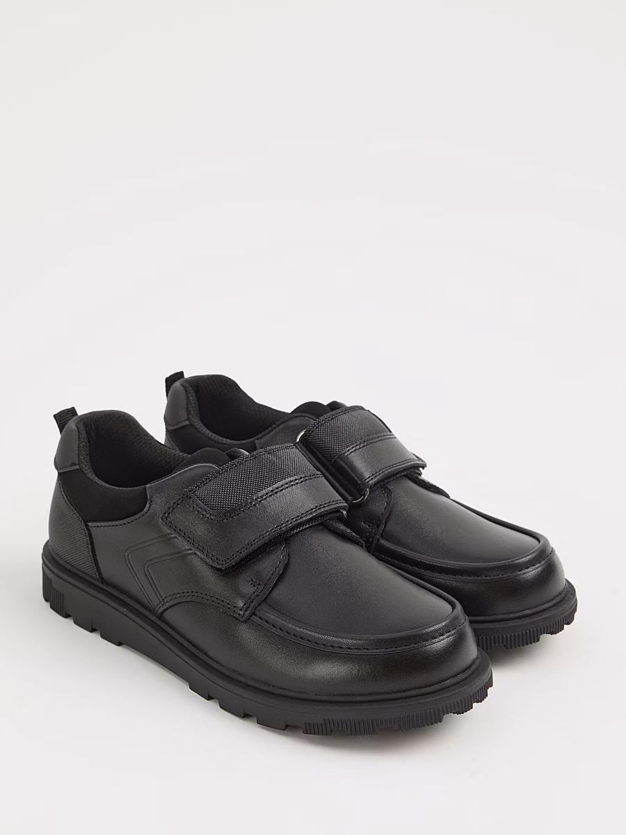 Black Leather Strap Moccasin School Shoes detail 2