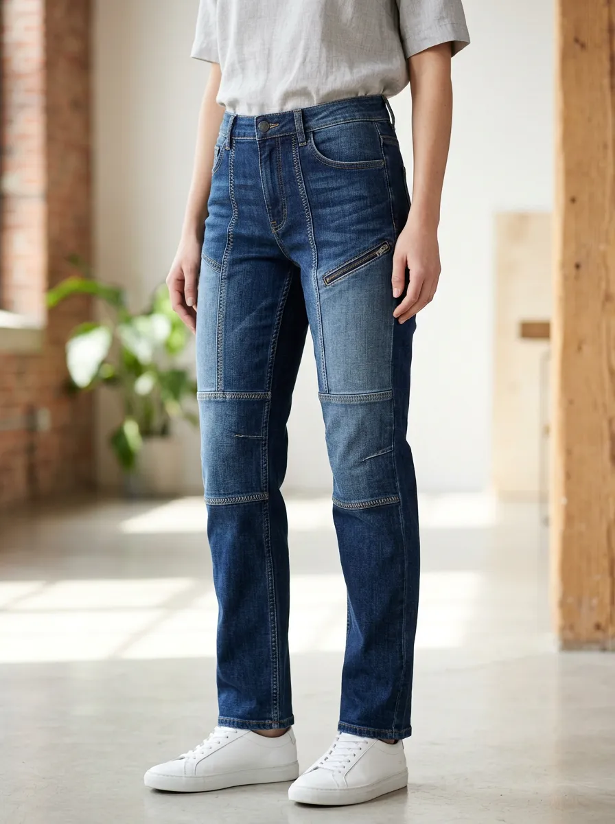Women's Casual Fashion Patchwork Stitched Denim Jeans