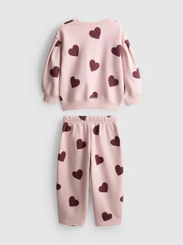 1-9yrs | Cotton Rich Heart Print Sweatshirt and Joggers Set