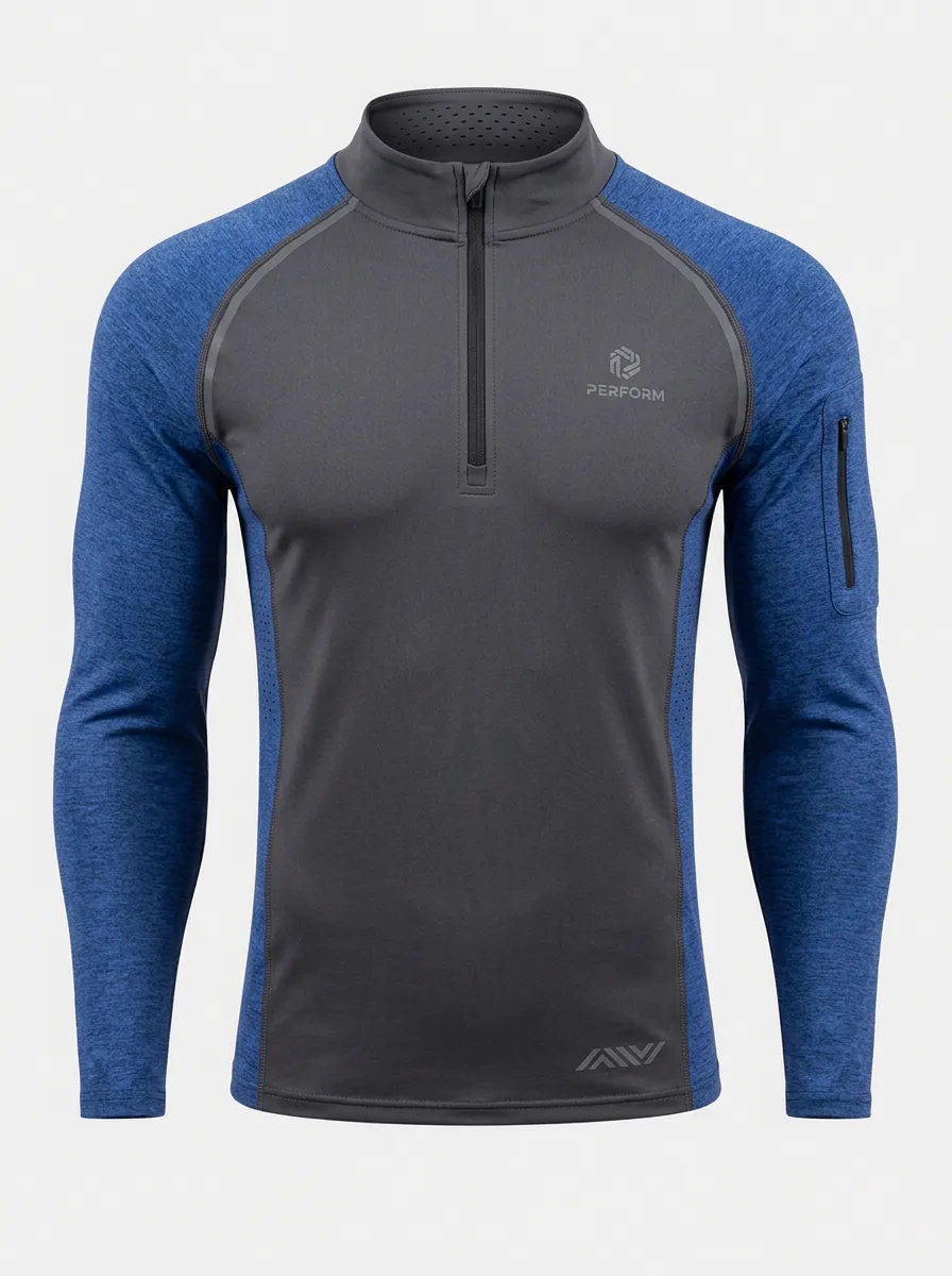 Men's Athletic Performance Colorblock Quarter Zip Long Sleeve Shirt