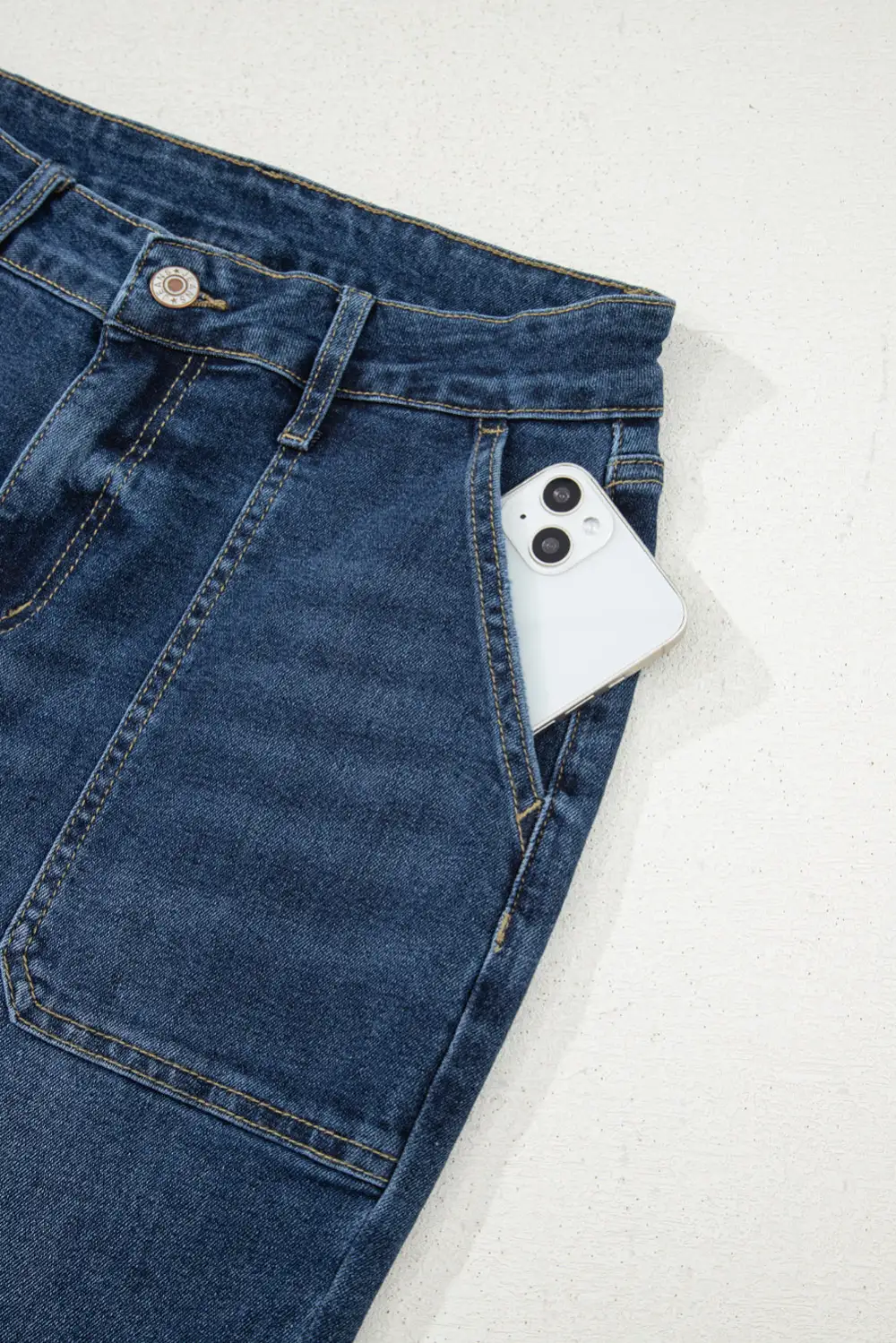 Elastic Waist Layered Denim Jeans