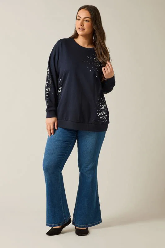 Navy Blue Leopard Sequin Embellished Sweatshirt detail 2