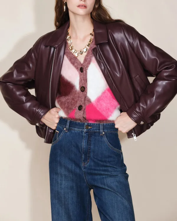 Quilted Bubble Hem Protein Leather Jacket
