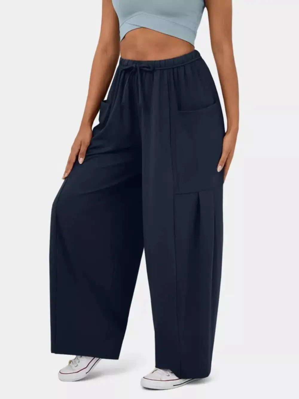 High Waisted Drawstring Wide Leg Pants