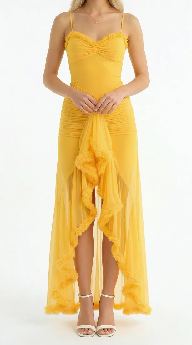 Ruffled Asymmetric Maxi Dress