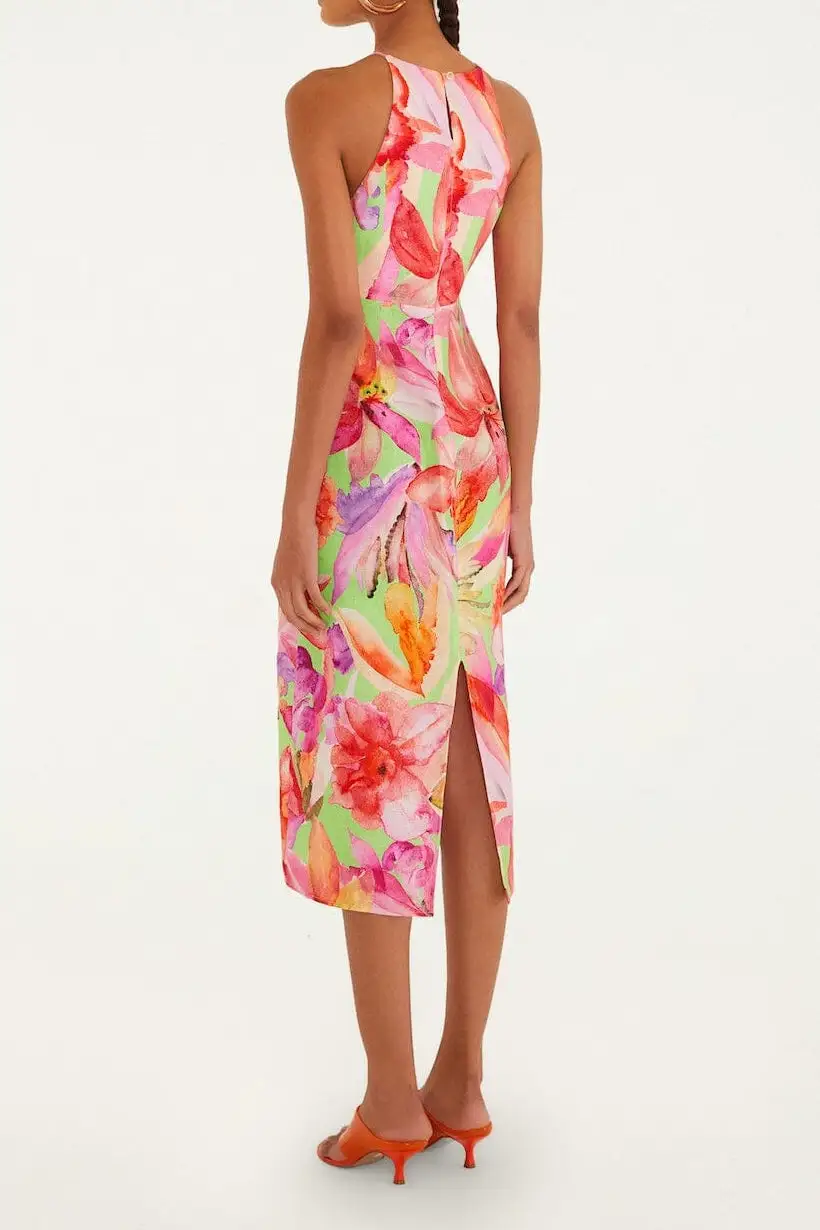 Linen Blend Midi Dress