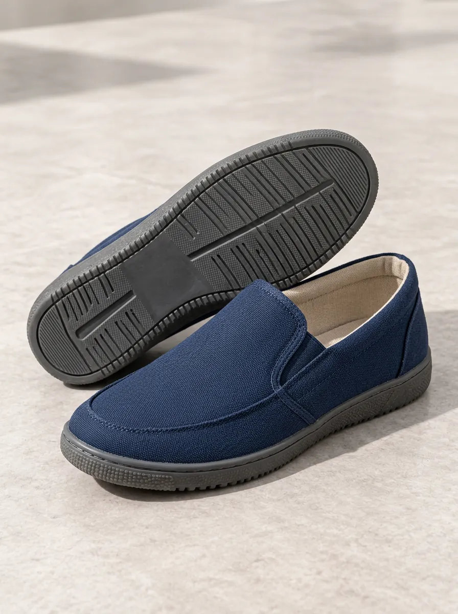 Men's Navy Canvas Elastic-Gore Slip-On Boat Shoes