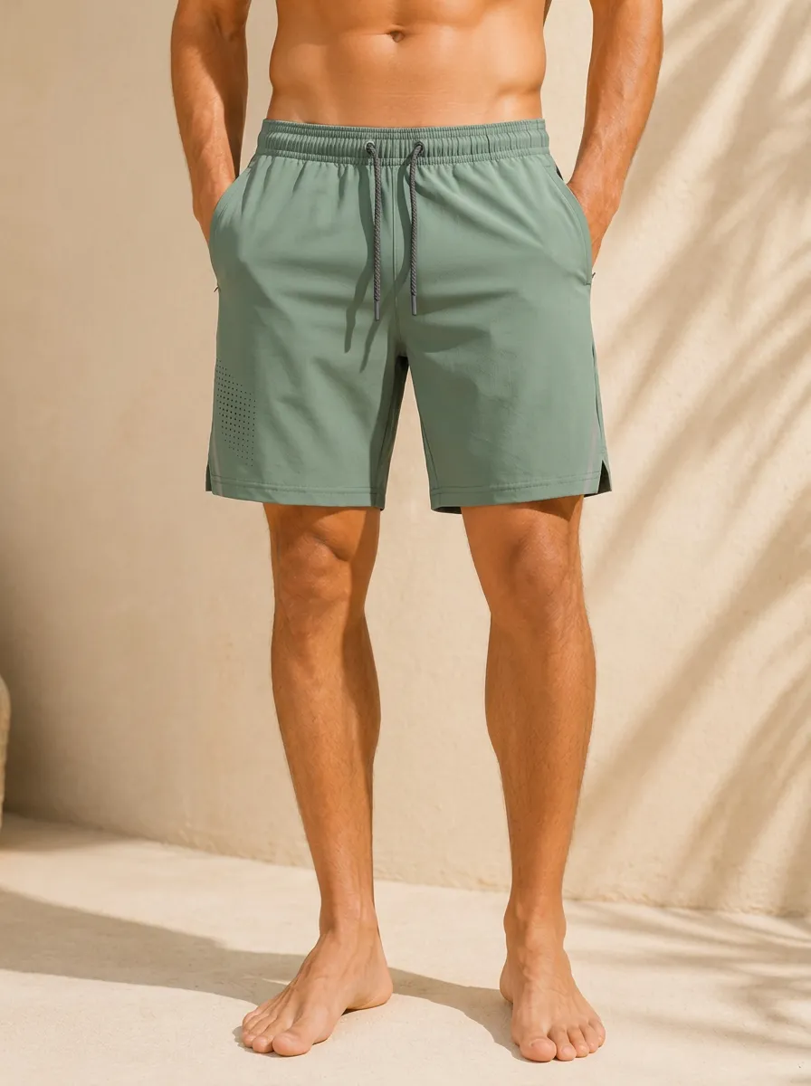 Men's Athletic Fitness Sage Green Dot Pattern Printed Shorts