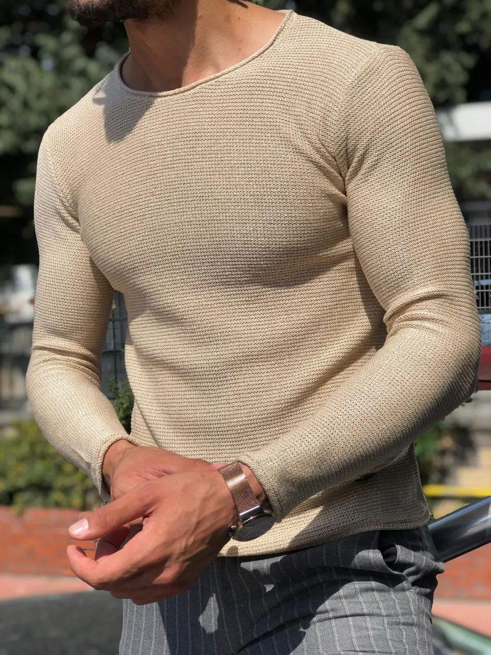 Relaxed Slim Fit Cotton Knit Sweater