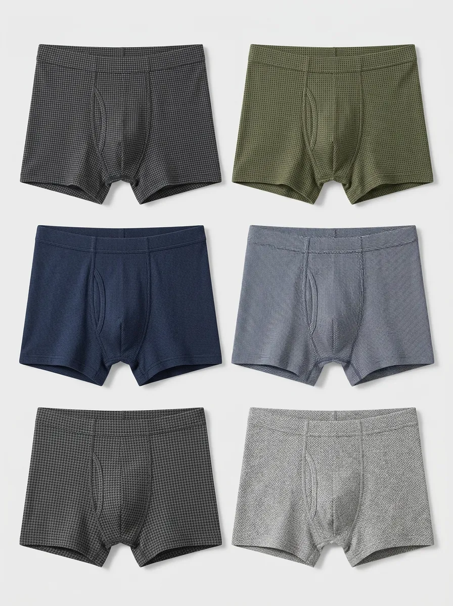 Men's Multi-Pack Waffle Texture Houndstooth Printed Boxer Briefs
