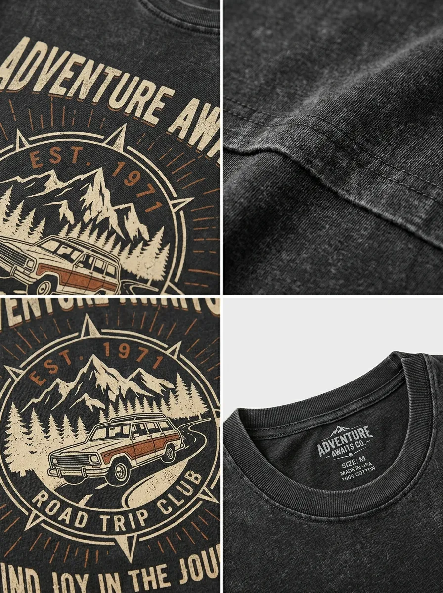 Unisex Adventure Road Trip Mountain Car Printed T-shirt