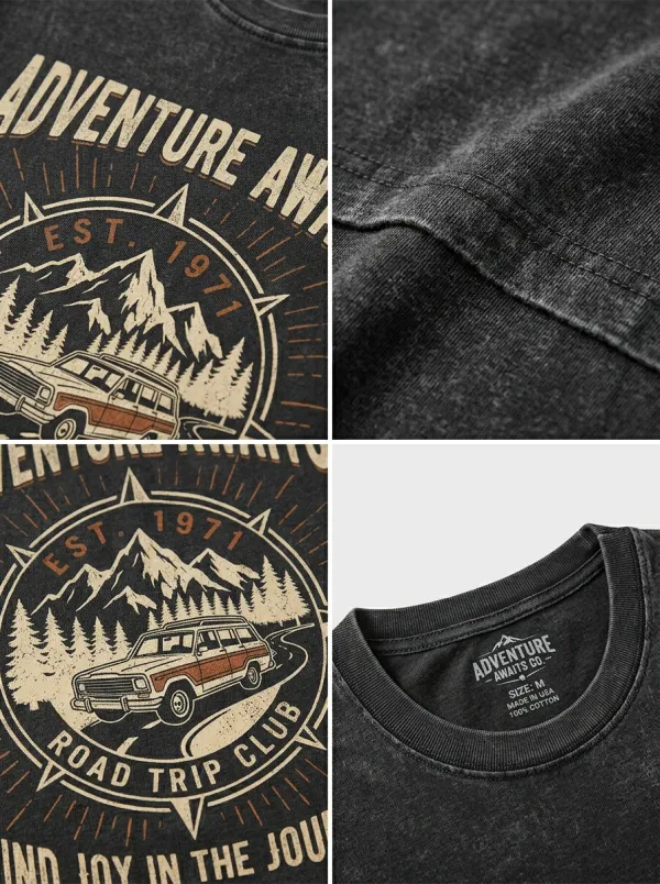 Unisex Adventure Road Trip Mountain Car Printed T-shirt