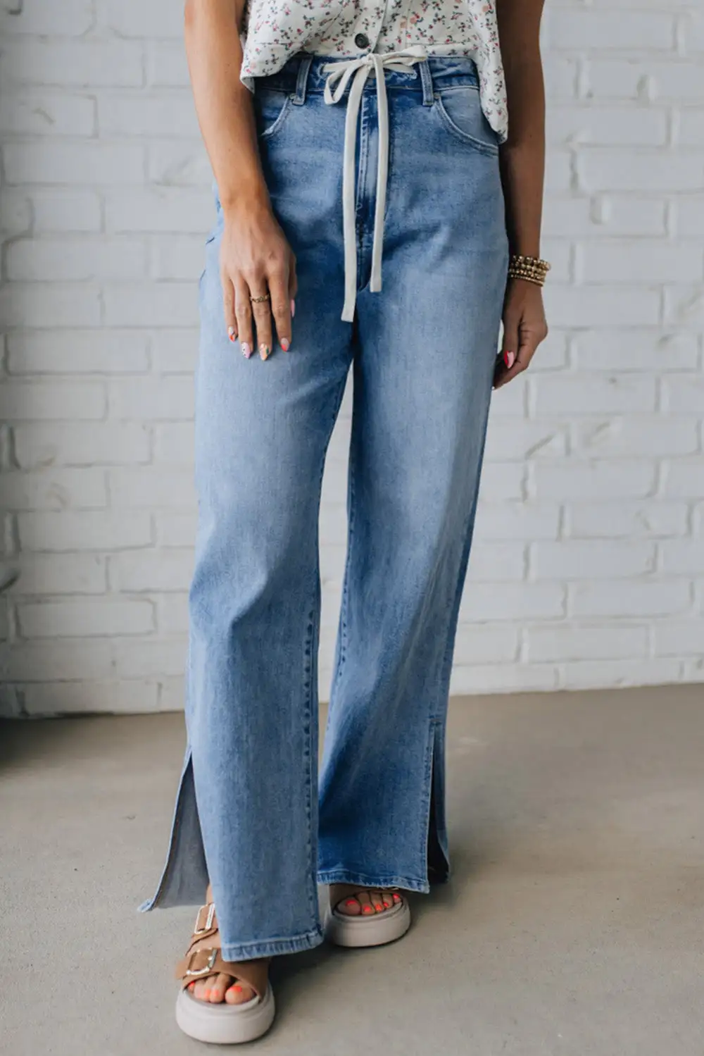 High-Rise Slit Straight Leg Jeans