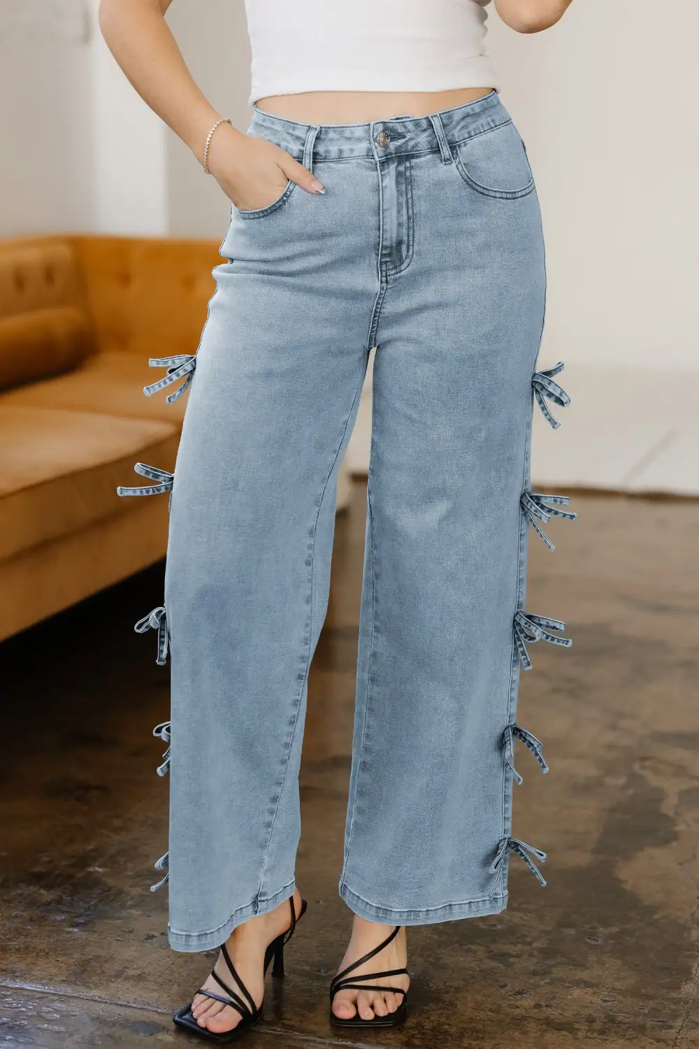 High-Waist Cropped Pocketed Straight Leg Jeans