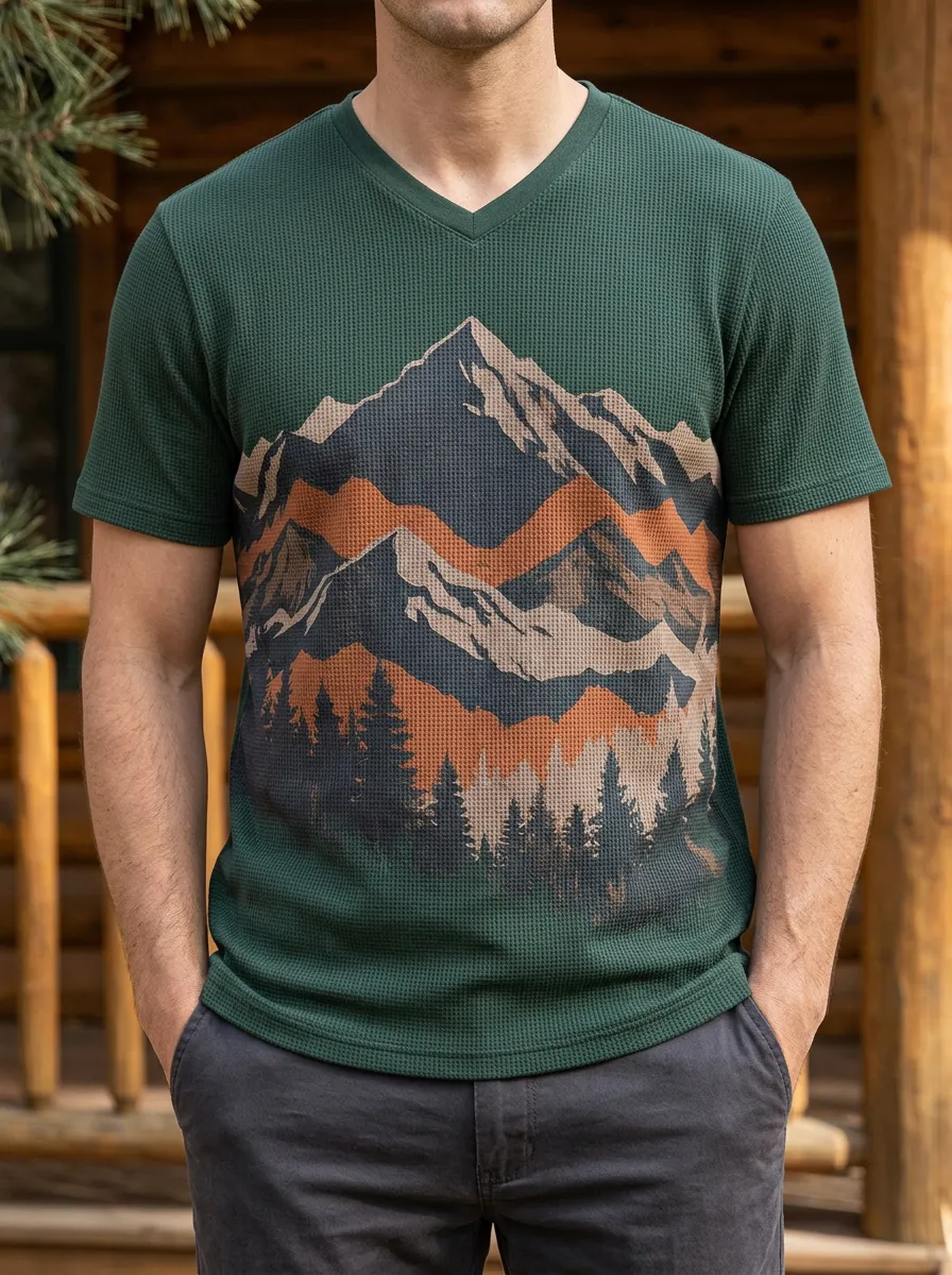 Men's Summit Outdoor Nature Lover Mountain Forest V-Neck T-Shirt