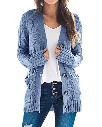 Women's Cable Knit Cardigan Long Sleeve Open Front Button Down Knitwear Sweater Coat