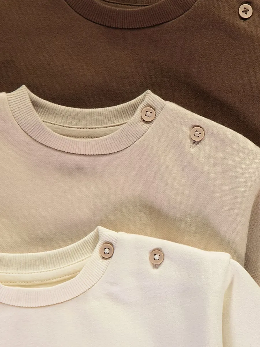 Crew Neck Button Shoulder Sweatshirts 3 Pack