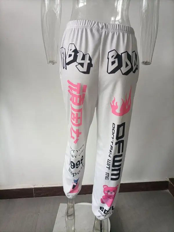Print Elastic Waist Sports Harem Pants