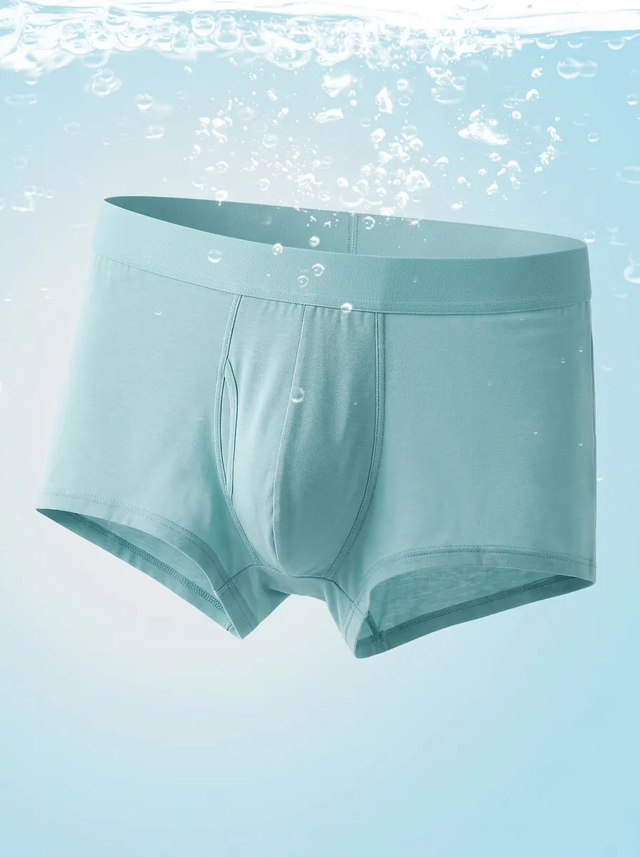 Men's Solid Light Blue Breathable Cotton Boxer Briefs