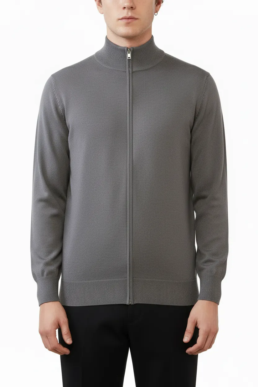 Regular Fit Full Zip Viscose Knit Vest