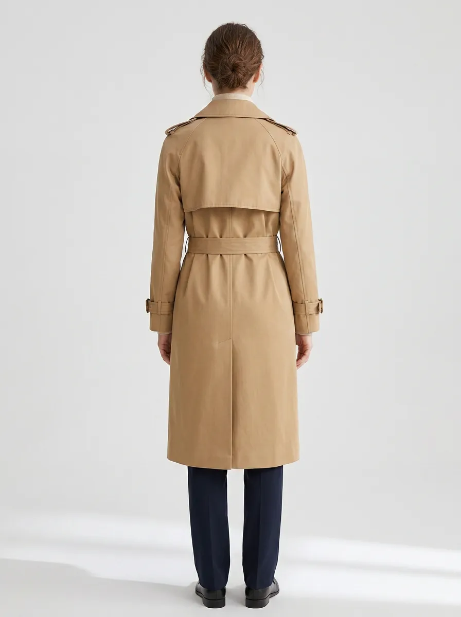Women's Classic Double-Breasted Belted Classic Long Trench Coat